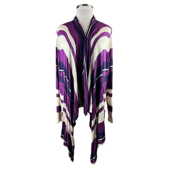 Lane Bryant Open Front Drape Lightweight Cardigan Purple Striped Plus Size 26/28 - Picture 11 of 11